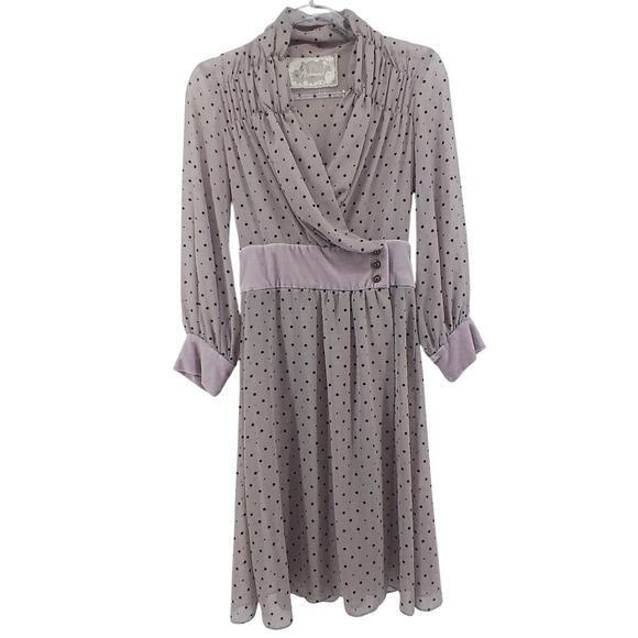 AsKnowAs Sheer Velour Polka Dot Wrap Dress Womens SM Retro Romantic Whimsy - Picture 1 of 11